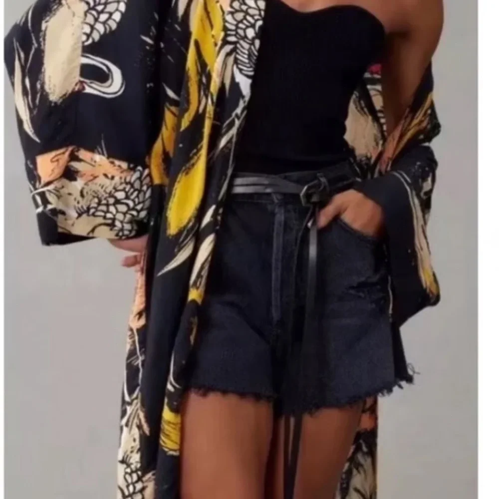 Bel Kazan Kimono with Black, Pink, and Yellow Accents - Picture 5 of 7